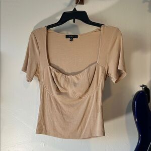 Lulu's Camel Short Sleeve Blouse